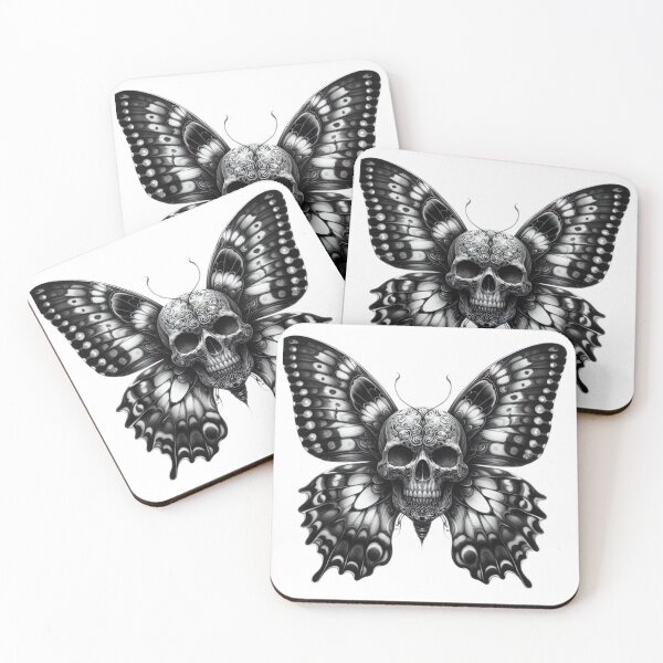 Item preview, butterfly with skull black and white sketch tattoo designed and sold by Expressions-Sel.