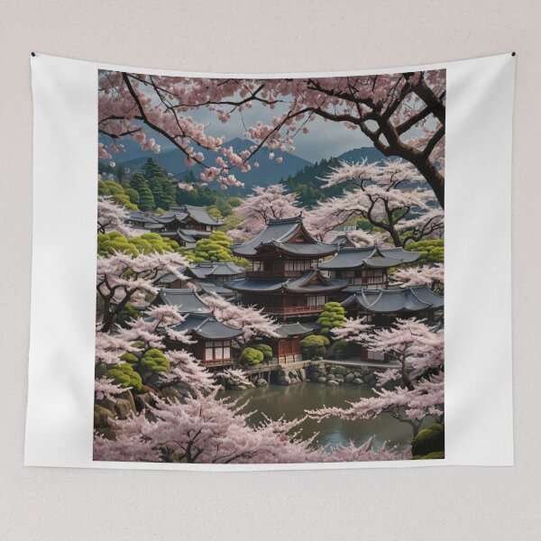 Item preview, Serene Temple Amidst Cherry Blossoms designed and sold by merve02shop.