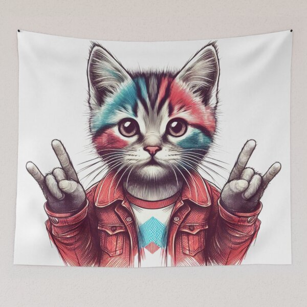 Item preview, Cat - A kitten with a Sign Gesture sketch art canvas designed and sold by ZulryLifestyles.