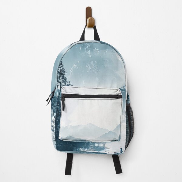 Item preview, A Serene Landscape of Misty Mountains and Calm Waters with a Boat and Pagoda in the Distance designed and sold by Jerhus.