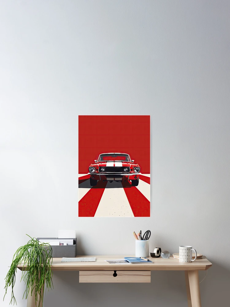 Aperçu 2 sur 3. Poster avec l'œuvre Mustang Rouge sur des Rayures Blanches et Rouges créée et vendue par Jerhus.
