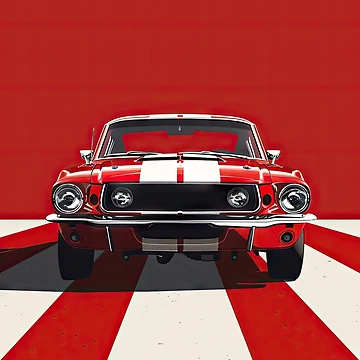 Aperçu de l'œuvre Mustang Rouge sur des Rayures Blanches et Rouges de Jerhus