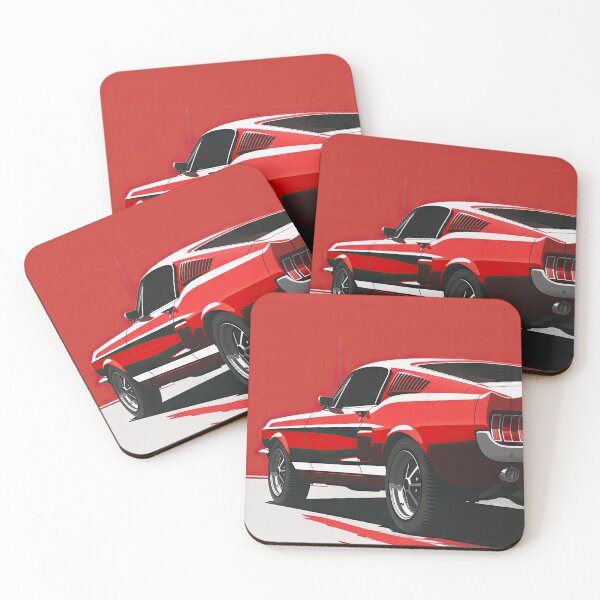 Item preview, Red Mustang Classic Car Driving on White Asphalt designed and sold by Jerhus.