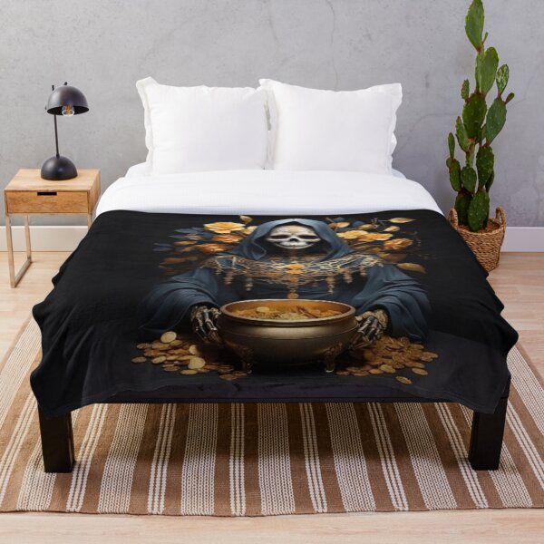 Artikelvorschau, Mystischer Totenkopf mit goldenen Rosen von LaLi Designs entworfen und verkauft von LaLi-Designs.