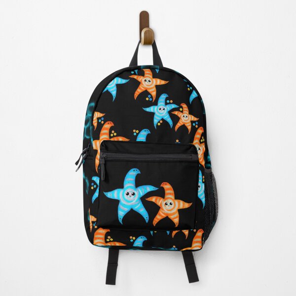 Item preview, cyan and orange spiral starfishes - black designed and sold by doveydotdraws.
