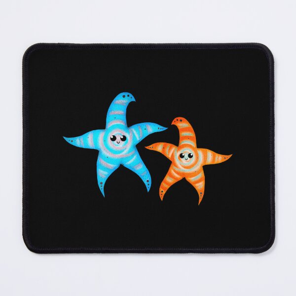Item preview, cyan and orange spiral starfishes - black designed and sold by doveydotdraws.