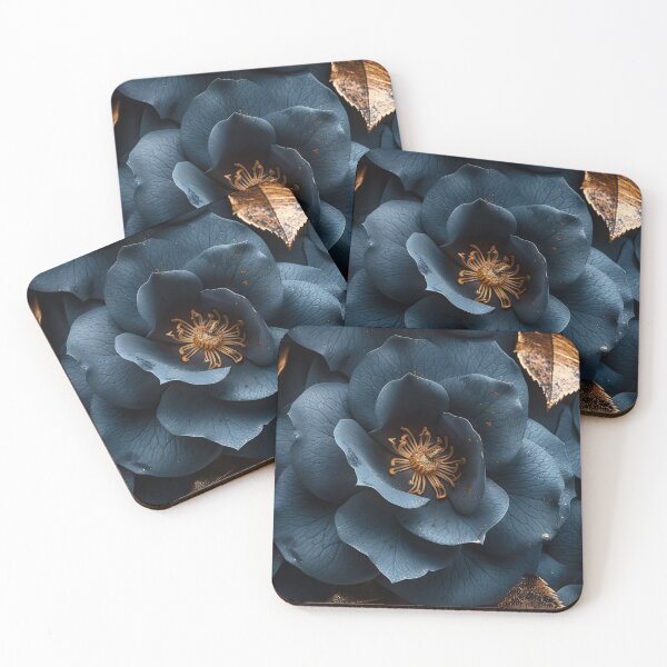 Item preview, Close-up of a blue flower with gold foil details designed and sold by Jerhus.