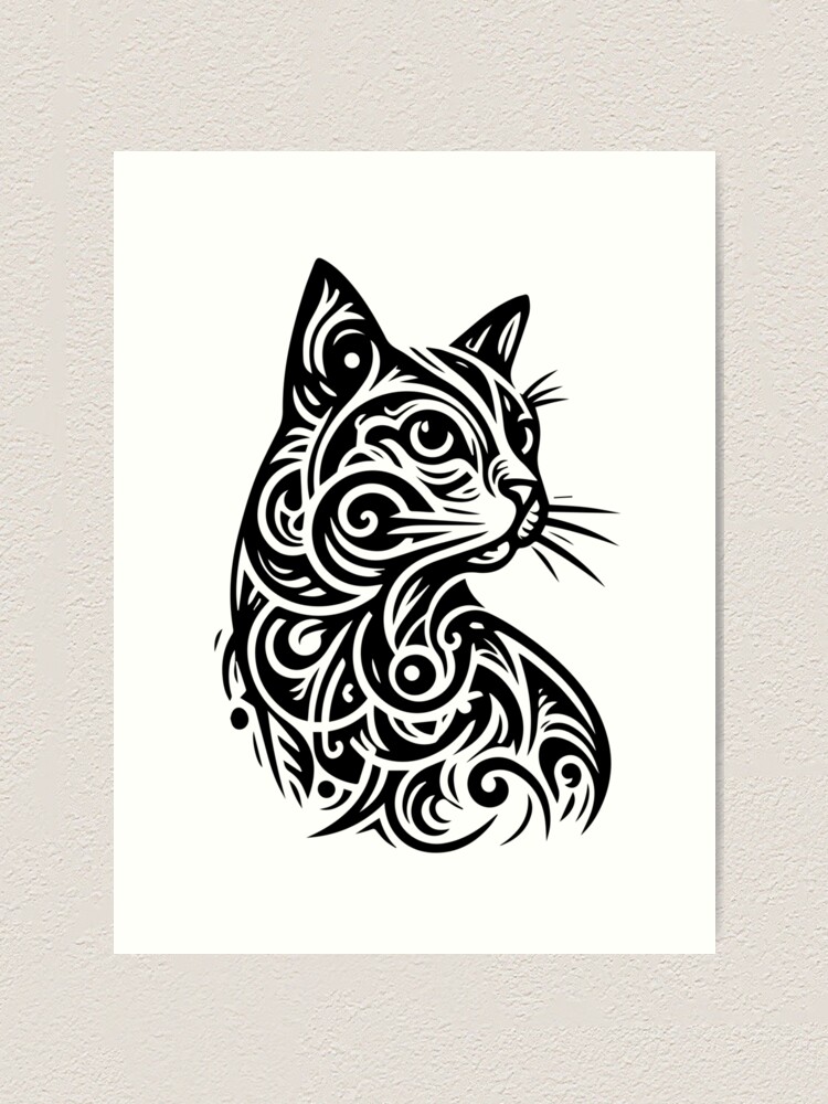 non-figurative-cat-tattoo-design-art-print-for-sale-by-anita-strifler-redbubble