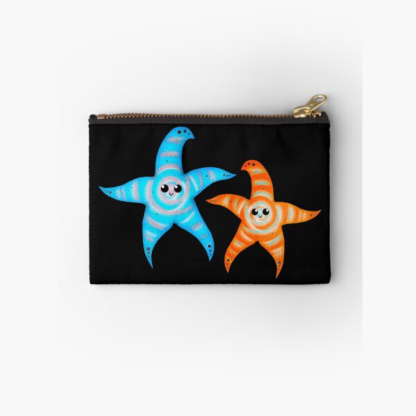 Item preview, cyan and orange spiral starfishes - black designed and sold by doveydotdraws.