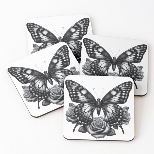 Item preview, butterfly with rose black and white sketch tattoo designed and sold by Expressions-Sel.