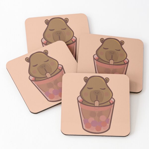 Item preview, Capybara with boba tea drinking and bathing designed and sold by camilacarvalho.