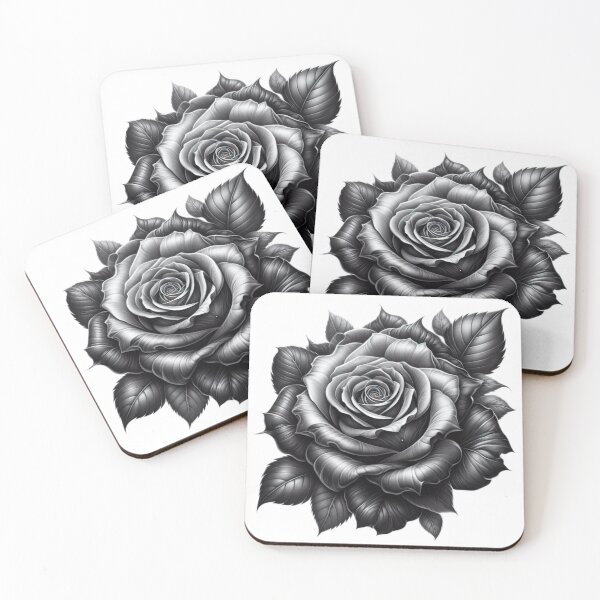 Item preview, rose flower black and white sketch tattoo designed and sold by Expressions-Sel.