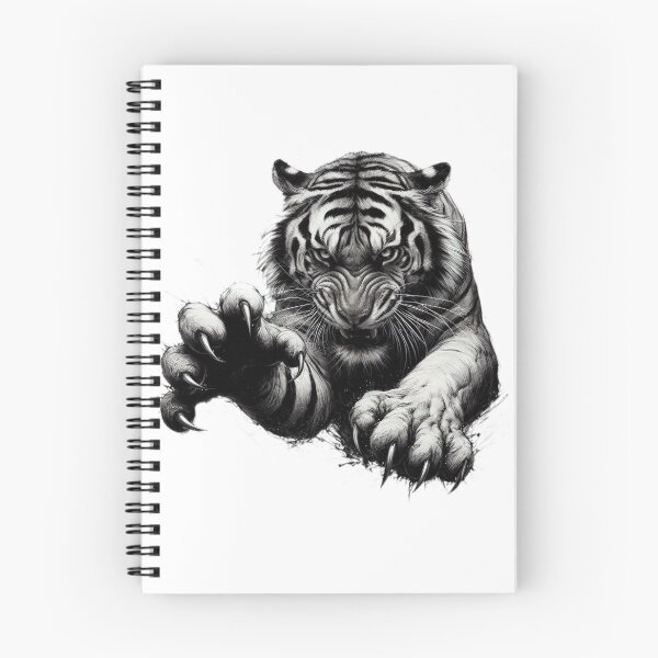 Item preview, tiger with claws black and white sketch tattoo designed and sold by Expressions-Sel.