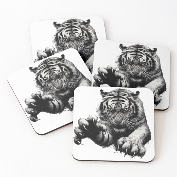 Item preview, tiger with claws black and white sketch tattoo designed and sold by Expressions-Sel.