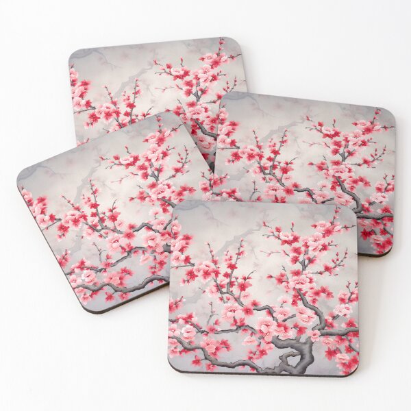 Item preview, Serene Blooms: Japanese Cherry Tree on Grey designed and sold by MedusaPrintArt.