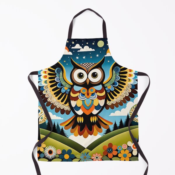 Item preview, Multicolored Owl at Sunset in the Enchanted Forest - Naive Art designed and sold by Second Draft Visuals.
