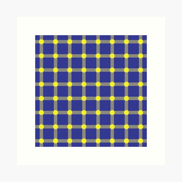 Aperçu de l'œuvre Illusion d'optique - grille scintillante en bleu marine et jaune créée et vendue par moths-minor.