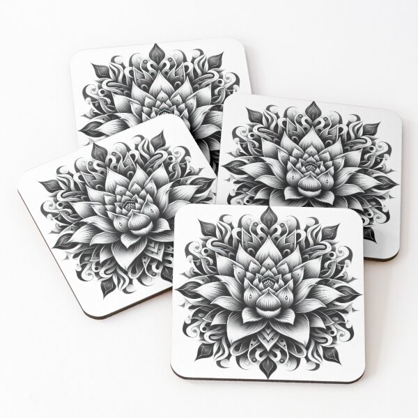 Item preview, lotus flower black and white sketch tattoo designed and sold by Expressions-Sel.