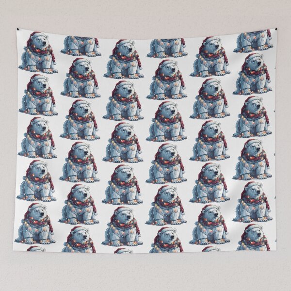 Item preview, Festive Polar Bear Sticker with Christmas Lights, Santa Hat, and Scarf designed and sold by tjnextgen99.
