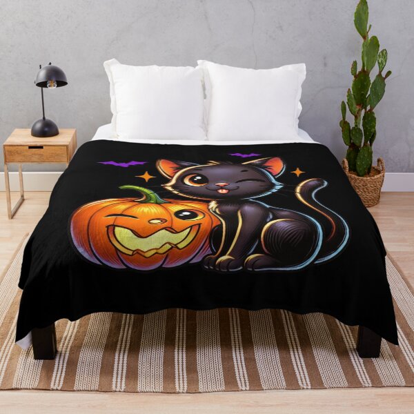 Aperçu de l'œuvre Costume d'Halloween de citrouilles effrayantes pour amoureux des chats d'horreur, motif chat noir et citrouille d'Halloween créée et vendue par Sasikharn.
