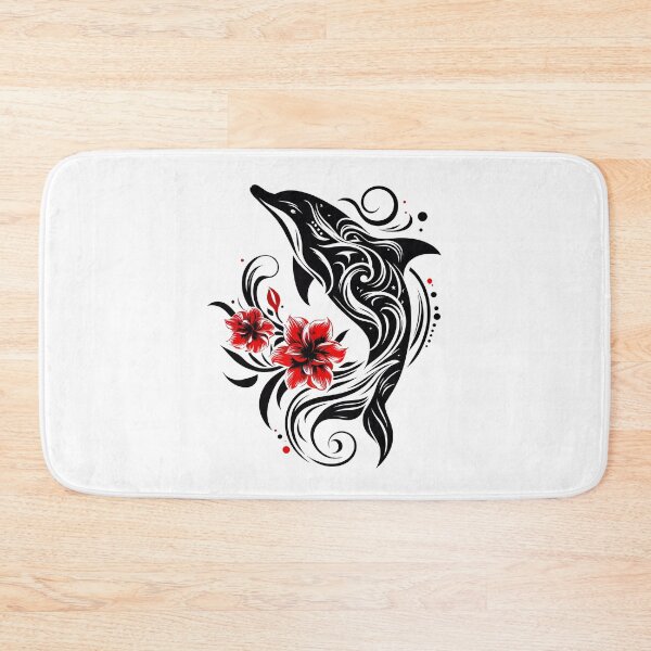 Item preview, Ornate Dolphin Tattoo Design with Red Flowers designed and sold by Coffee Lifestyle.