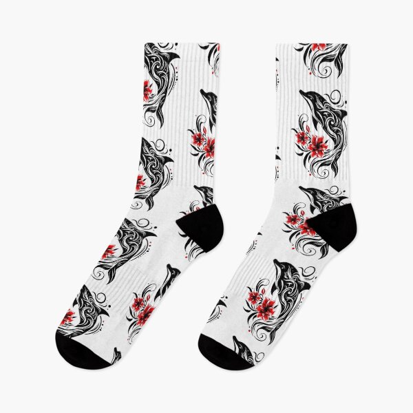 Item preview, Ornate Dolphin Tattoo Design with Red Flowers designed and sold by Coffee Lifestyle.