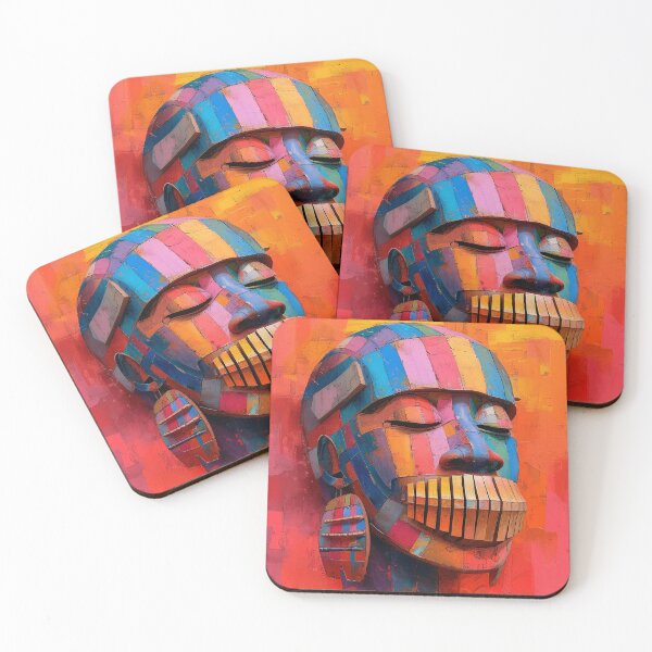 Item preview, Modern Tribal Art: Geometric Face on Vibrant Orange Canvas designed and sold by NoirCultureC-2.