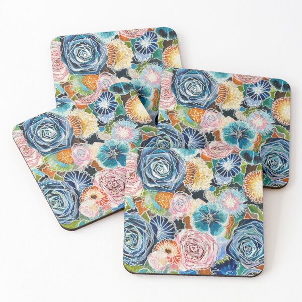 Item preview, Rose and Pansy Floral Blues Stained Glass designed and sold by Valerie Kelley.