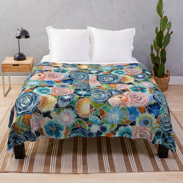 Item preview, Rose and Pansy Floral Blues Stained Glass designed and sold by Valerie Kelley.