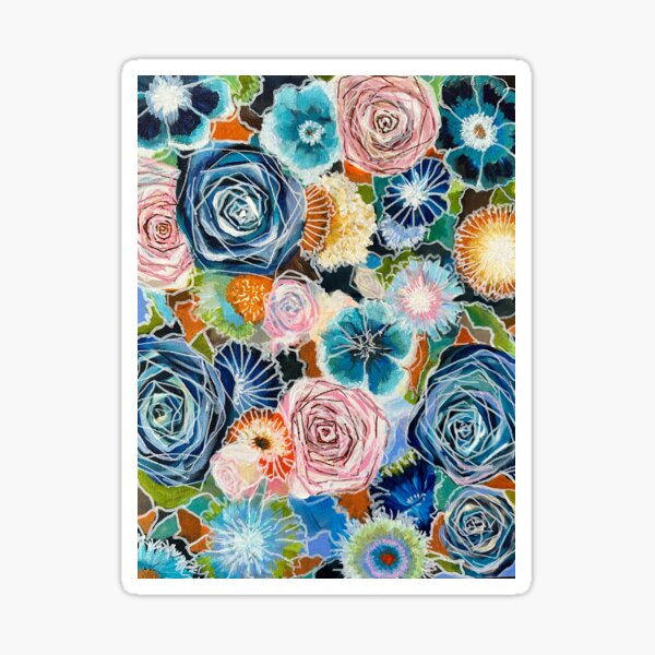Item preview, Rose and Pansy Floral Blues Stained Glass designed and sold by Valerie Kelley.