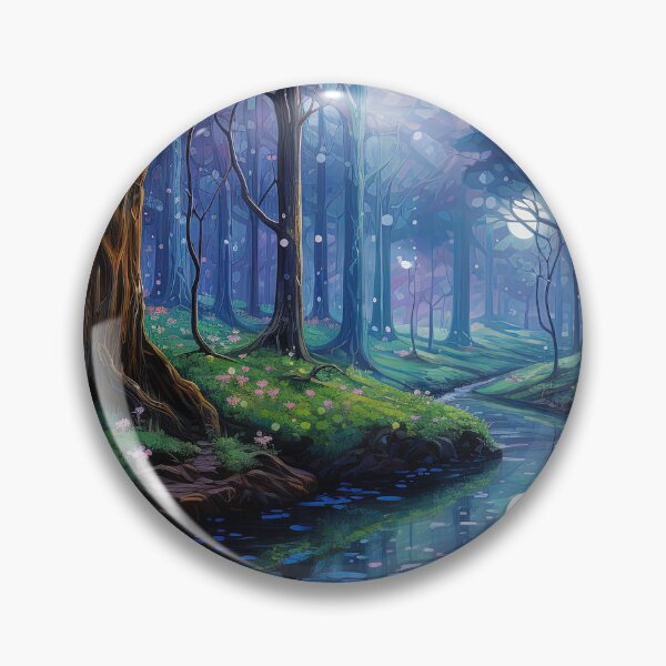 Item preview, Forest landscape and river with night sky - Landscape painting designed and sold by TheArtistOf2022.