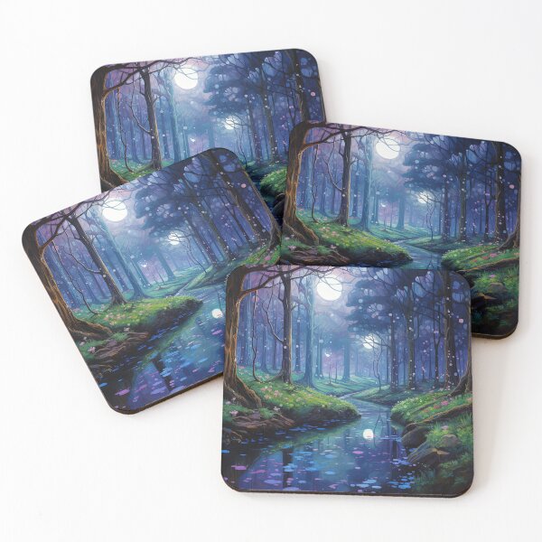 Item preview, Forest landscape and river with night sky - Landscape painting designed and sold by TheArtistOf2022.