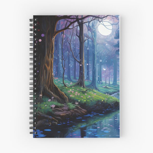 Item preview, Forest landscape and river with night sky - Landscape painting designed and sold by TheArtistOf2022.