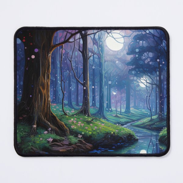 Item preview, Forest landscape and river with night sky - Landscape painting designed and sold by TheArtistOf2022.
