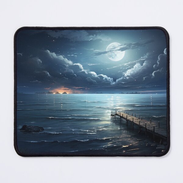 Item preview, Wooden pier Ocean view at night with moon - Acrylic wildlife painting designed and sold by TheArtistOf2022.