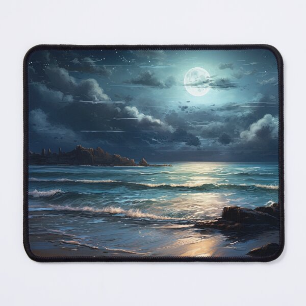 Item preview, Sandy beach Ocean view at night with moon - Acrylic wildlife painting designed and sold by TheArtistOf2022.