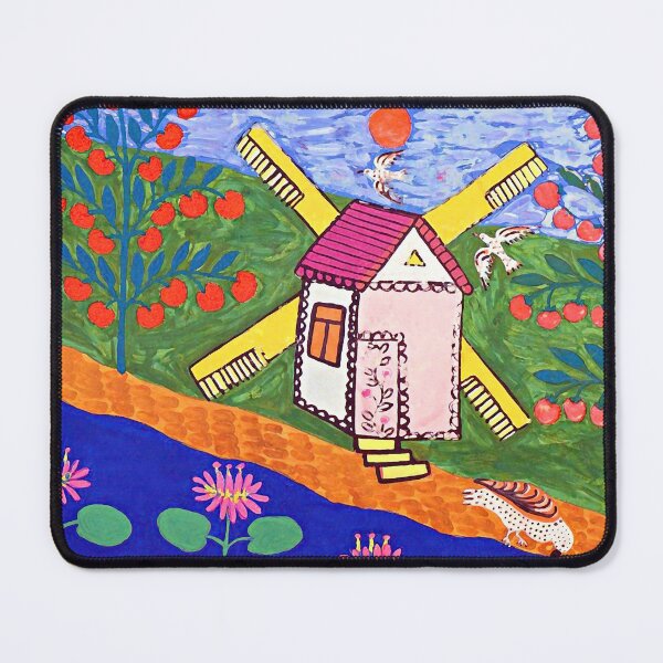 Item preview, Maria Prymachenko, Famous Ukrainen Artist, Two Pigeons Drank Water by a Windmill and Ford, Art Print, Марія Приймаченко, Ukrainian Folk Art, Naïve Art designed and sold by Artistic Gift Print.