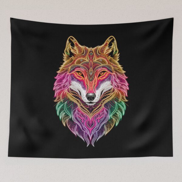 Item preview, Colorful image of a wolf with bright neon colors designed and sold by Street Corsairs.