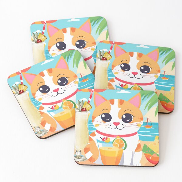 Item preview, Cat on vacation on the beach with a cocktail designed and sold by Rainbow Paws Garden.