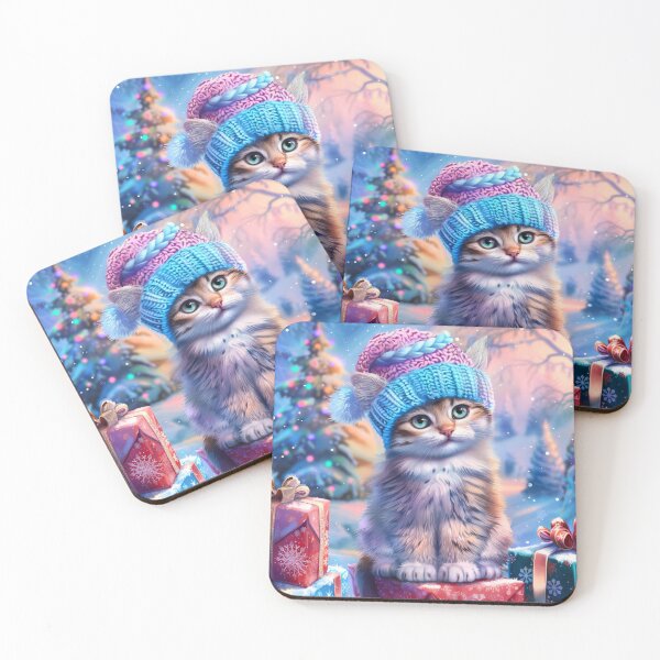 Item preview, Cute Kitten in Winter Hat on Christmas Presents - Adorable Holiday Art designed and sold by MargaretWiktor.