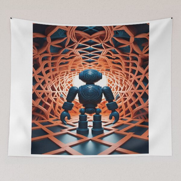 Item preview, Futuristic Robot in a Geometric Tunnel: A Vision of Tomorrow designed and sold by merve02shop.