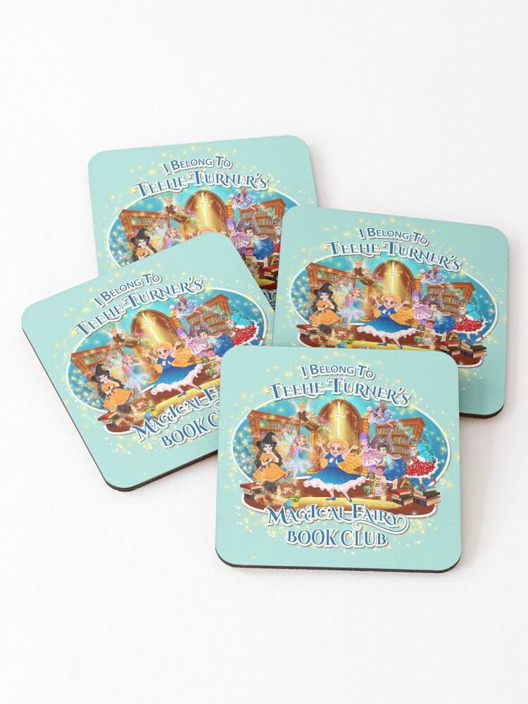 Thumbnail 1 of 5, Coasters (Set of 4), I Belong To Teelie Turner's Magical Fairy Book Club-Join Now~Seafoam Green™ designed and sold by FairyBookClub.