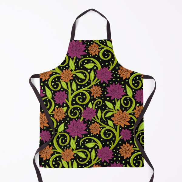 Item preview, Swirly leaves vines and flowers in green on black background with dots designed and sold by MarySchwindt.