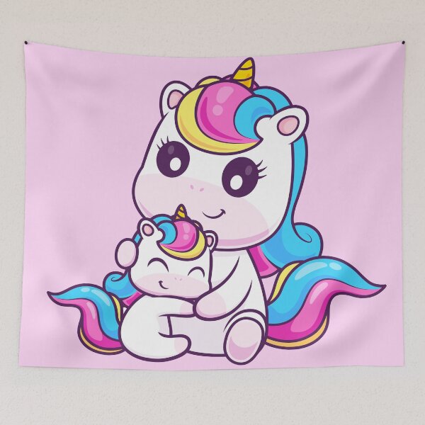Item preview, Cute Unicorn Hugging Baby Unicorn Cartoon Vector Icon Illustration designed and sold by hjian8219.
