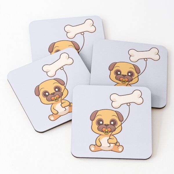Item preview, Cute Baby Pug Dog Holding Bone Balloon Cartoon Vector Icon Illustration designed and sold by hjian8219.