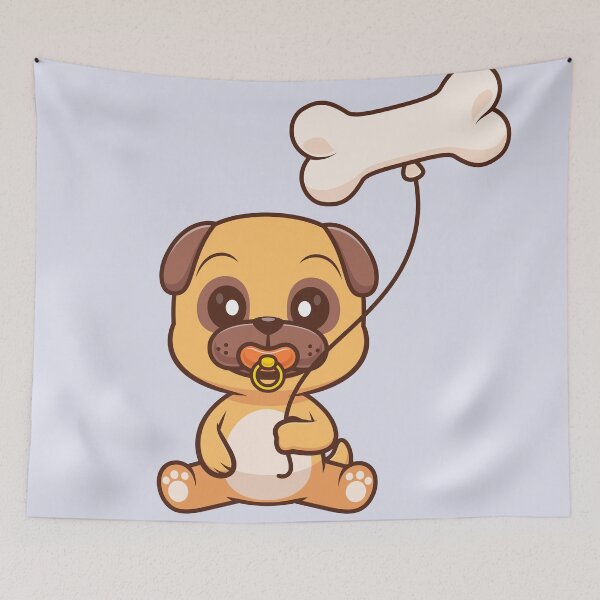Item preview, Cute Baby Pug Dog Holding Bone Balloon Cartoon Vector Icon Illustration designed and sold by hjian8219.