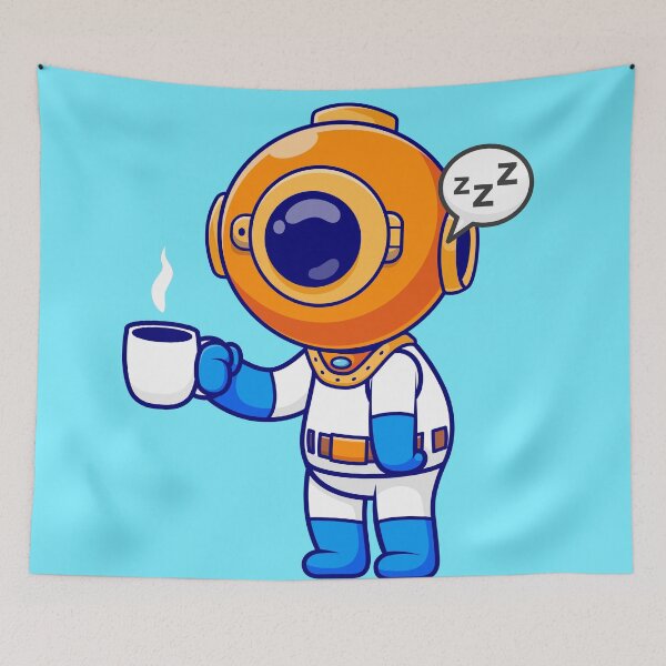 Item preview, Cute Diver Sleepy Holding Coffee Cartoon Vector Icon Illustration designed and sold by hjian8219.