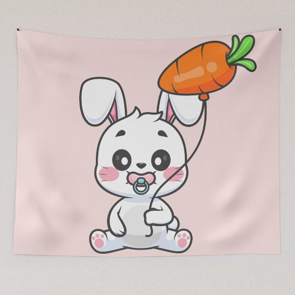 Item preview, Cute Baby Rabbit Holding Carrot Balloon Cartoon Vector Icon Illustration designed and sold by hjian8219.