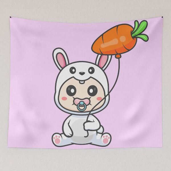 Item preview, Cute Baby Wearing Rabbit Costume with Carrot Balloon Cartoon Vector Icon Illustration designed and sold by hjian8219.