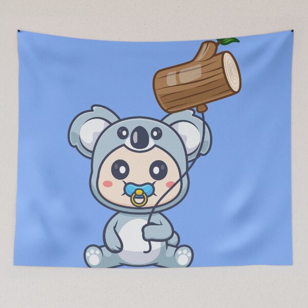 Item preview, Cute Baby Wearing Koala Costume with Wood Balloon Cartoon Vector Icon Illustration designed and sold by hjian8219.